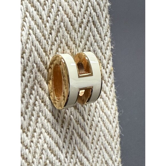 Hermès H Mini Hoop Earrings Gold & White Enamel With Drawstring Pouch - Picture 9 of 9